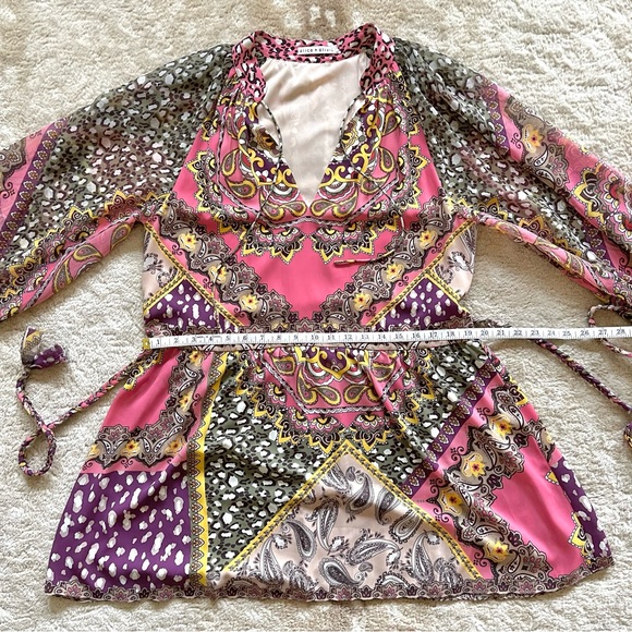 Alice+Olivia Lilian Paisley Long Sleeve Belted Mini Dress In Desire Multi Combo - Picture 5 of 10